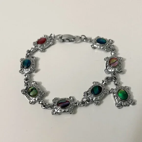 Multi Coloured Turtle Shell Bracelet 7 Inch Long - Picture 2 of 16